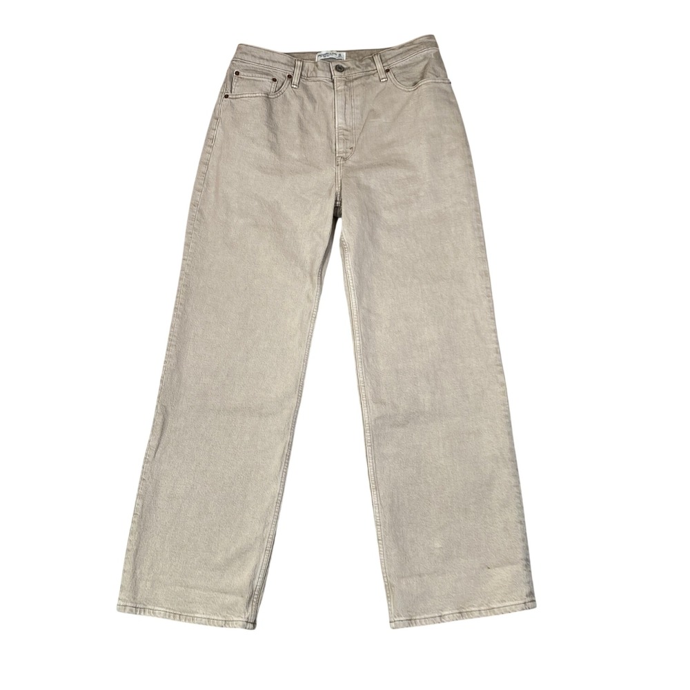 Abercrombie & Fitch 90s Relaxed High Rise Jeans Women 31/12R Tan Oatmeal NEW